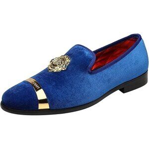 Men's Luxury Party Loafers Prom formal Shoes sz 10.5 blue velvet gold Elanroman